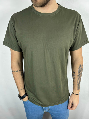 T-Shirt basic verde militare viscosa/nylon
