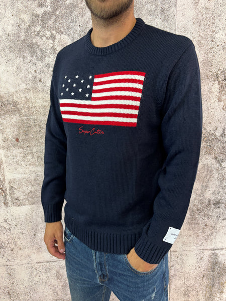 Maglione blu bandiera usa
