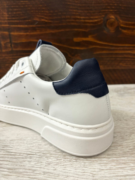 Sneakers pelle bianca/blu navy