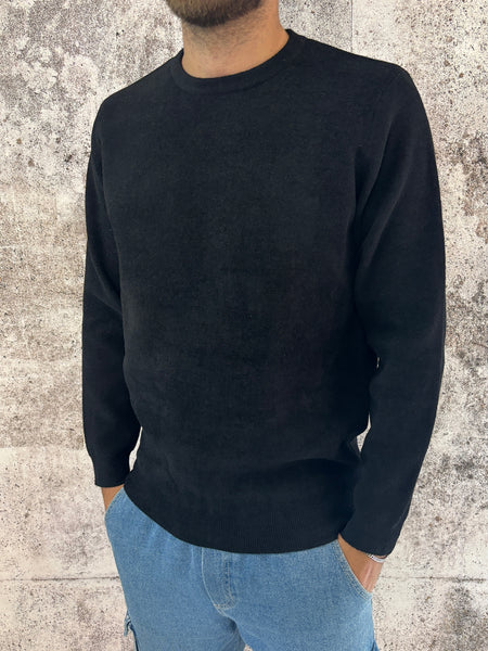 Maglione girocollo nero spugna
