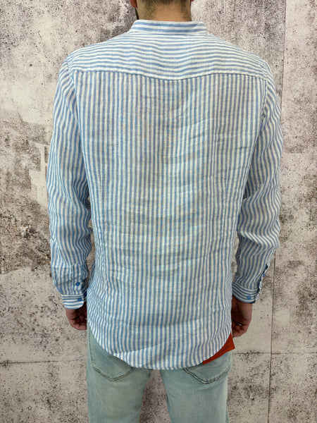 Camicia Lino bianca righe azzurre