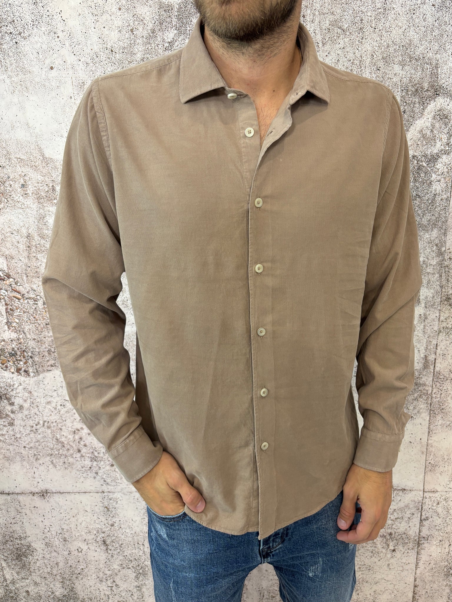 Camicia velluto camel micro costine