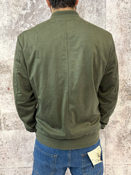 Giubbino bomber scamosciato verde militare