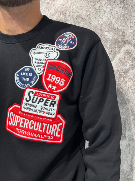 Felpa girocollo nera patch Superculture