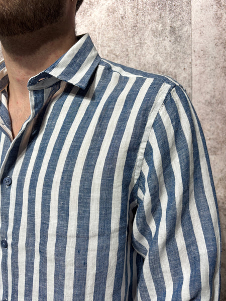 Blue striped linen blend shirt