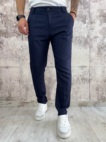 Pantalone chino misto lino blu
