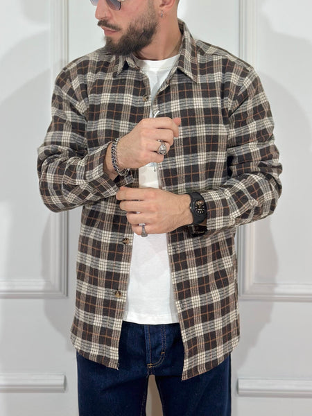 Camicia scozzese marrone/bianca