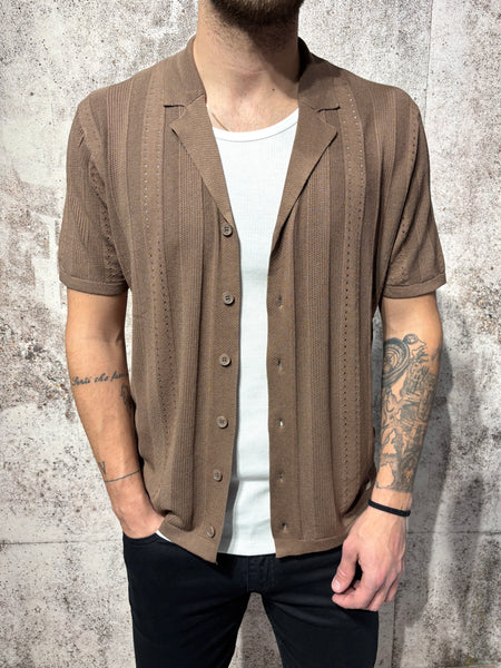 Tobacco knitted short-sleeved shirt