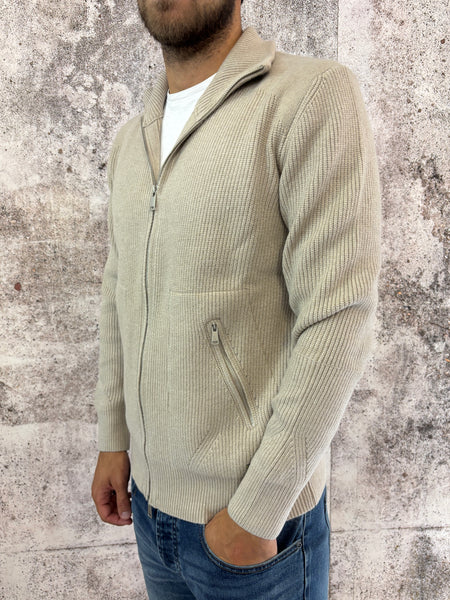 Maglione full zip beige