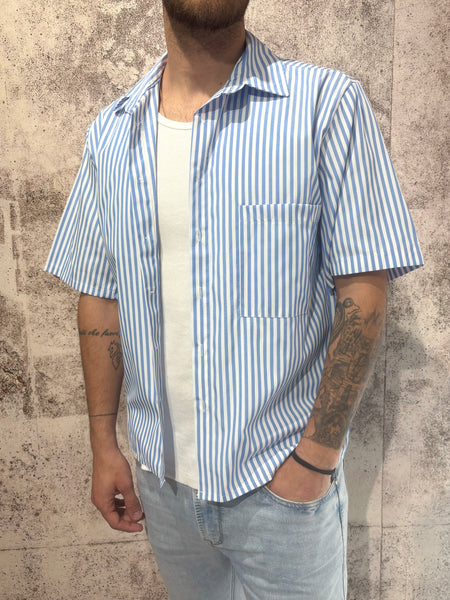 Camicia m/m boxy righe azzurre