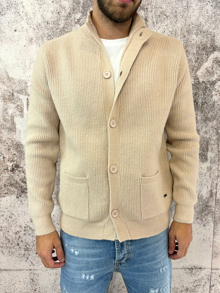 Cardigan beige collo coreano