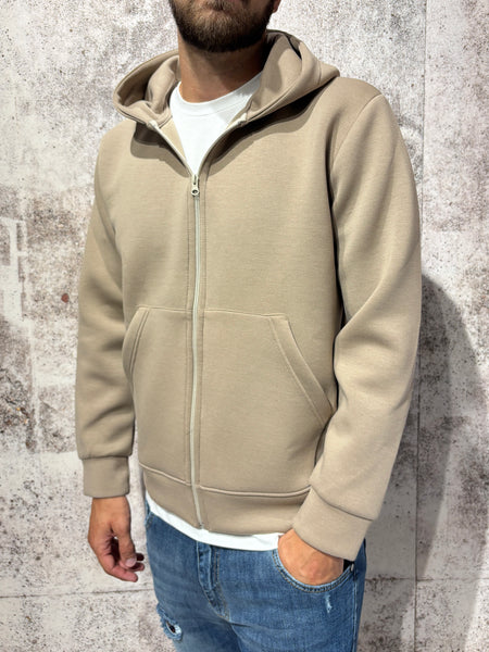 Felpa cappuccio beige full zip