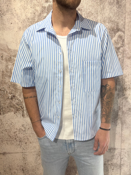Camicia m/m boxy righe azzurre