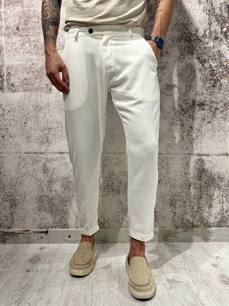Pantalone chino misto lino bianco