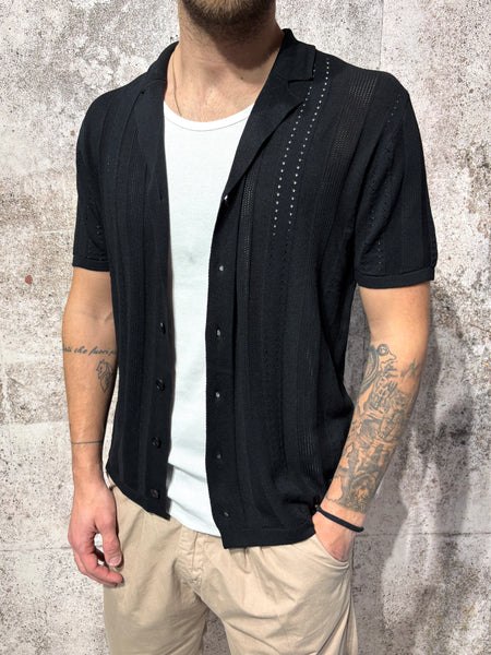 Camicia in maglia m/m lavorata nera