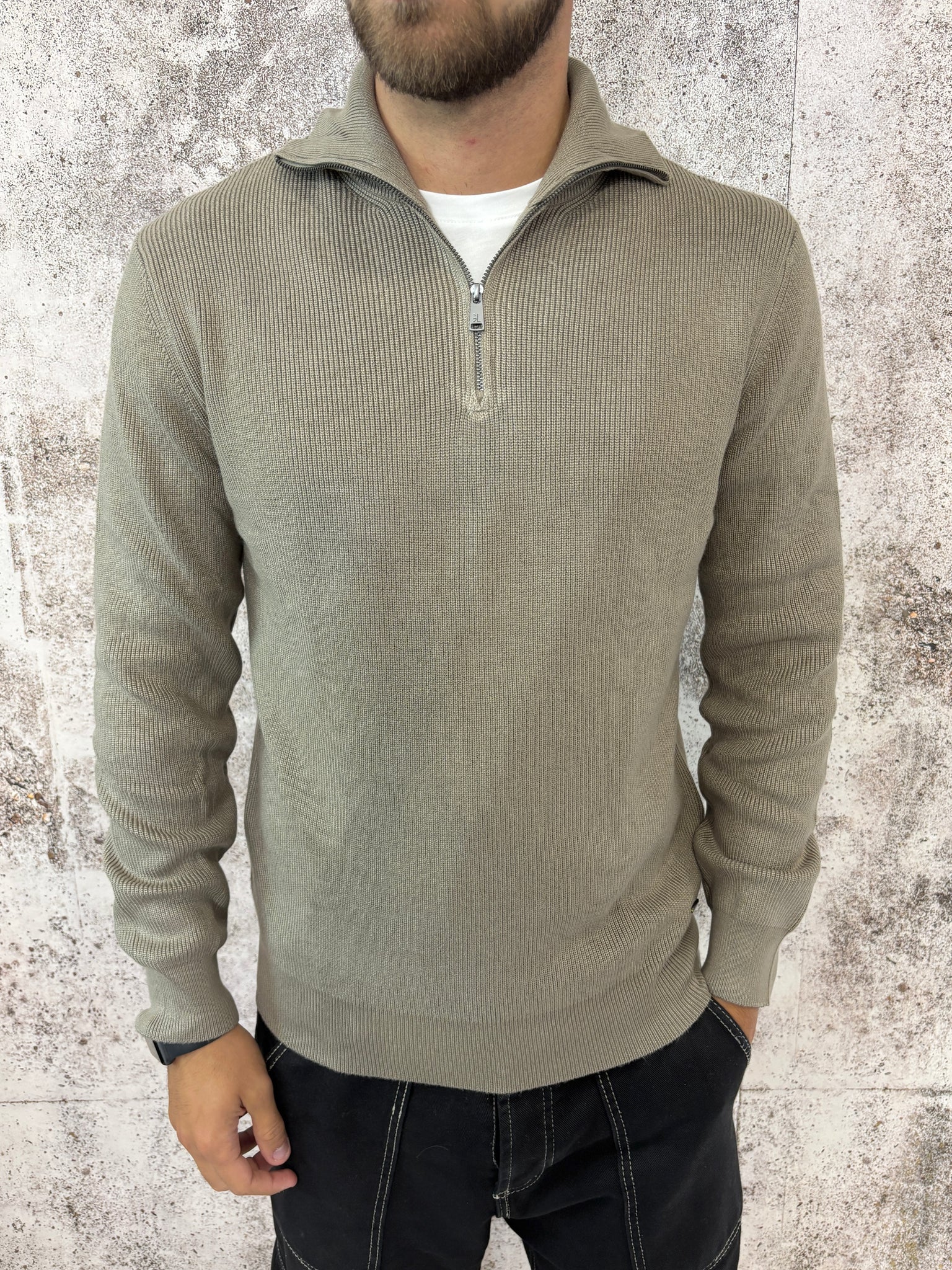 Maglione beige mezza zip