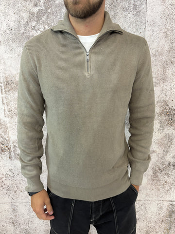 Maglione beige mezza zip