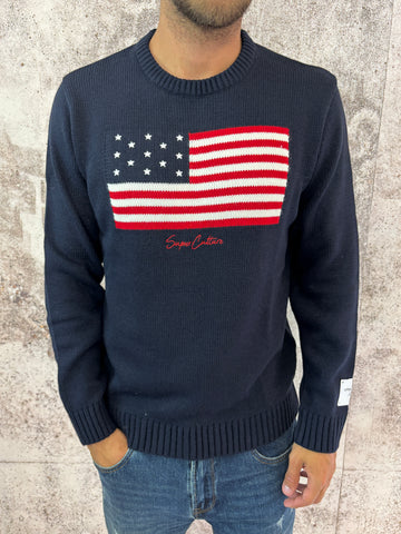 Maglione blu bandiera usa