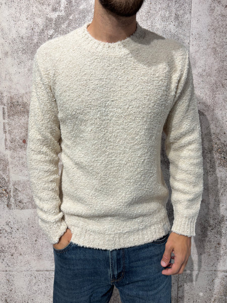 Maglione girocollo boucle' avorio