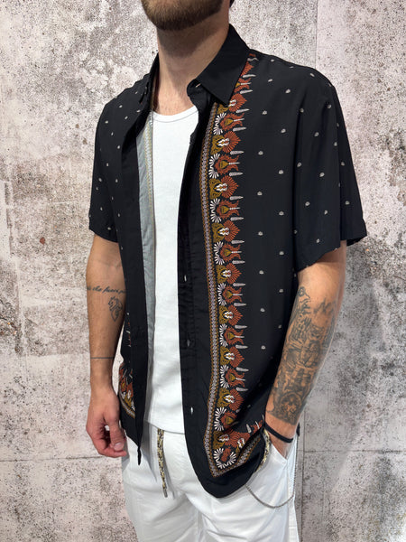 Camicia m/m nera fantasia etnica