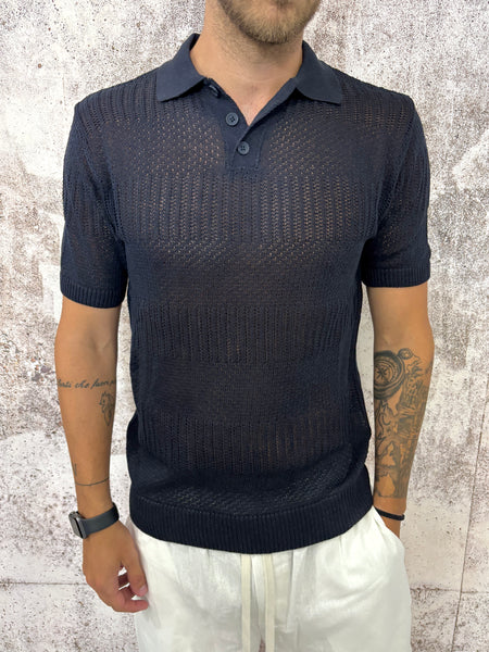 Polo in maglia traforata blu