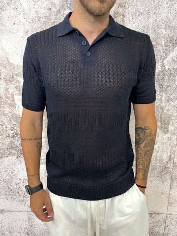 Polo in maglia traforata blu
