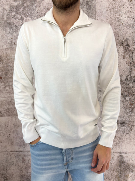 Maglione viscosa mezza zip panna