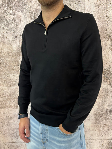 Maglione viscosa mezza zip nero