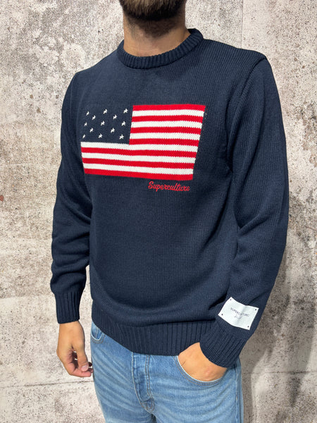 Maglione girocollo blu bandiera