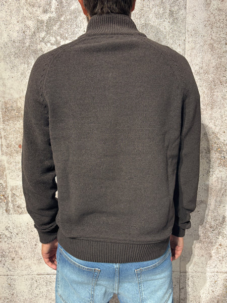 Maglione ciniglia full zip coffee