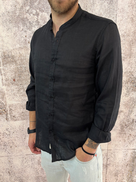 Camicia coreana lino nera