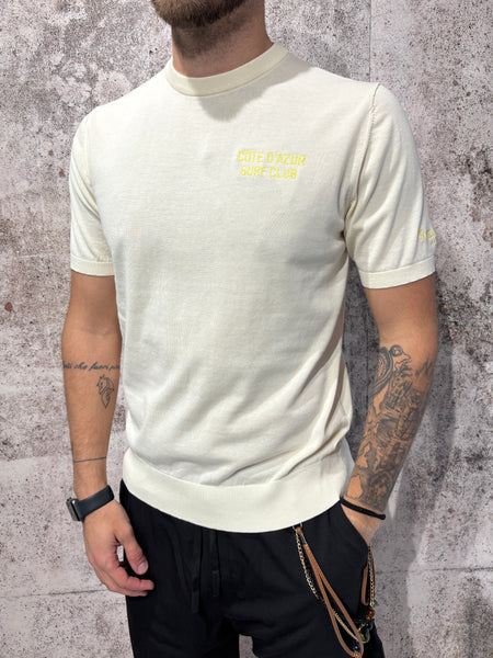 T-Shirt in maglia panna con ricamo