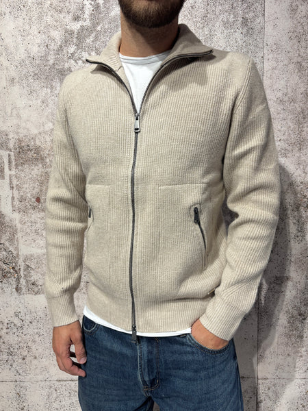 Maglione costine full zip beige