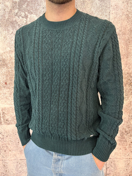 Maglione ciniglia trecce verde bosco