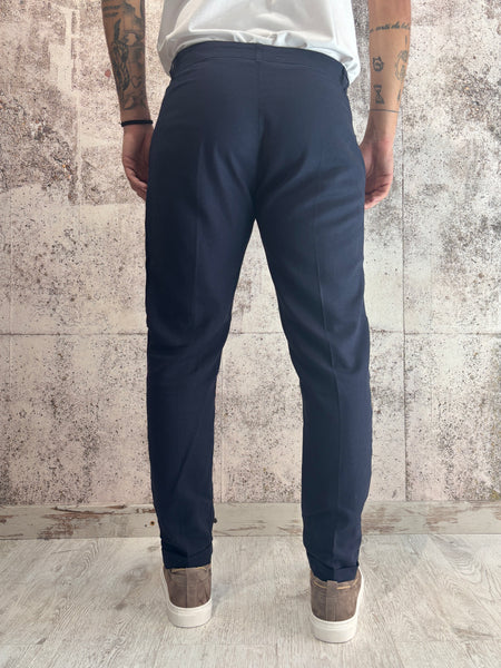 Pantalone chino misto lino blu