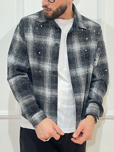 Camicia scozzese grigia con brillantini