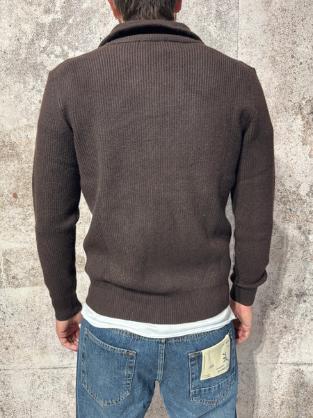Maglione costine full zip coffee