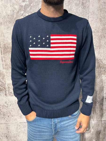 Maglione girocollo blu bandiera