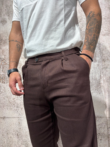 Pantalone palazzo cioccolato misto lino