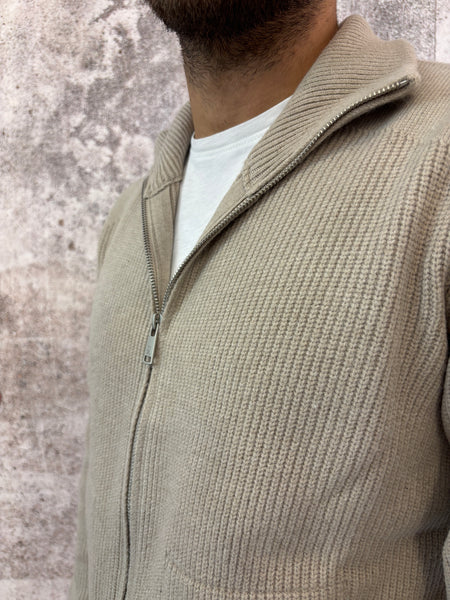 Maglione full zip beige