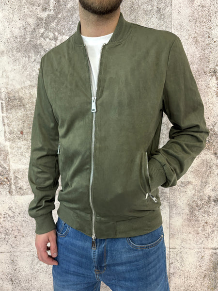 Giubbino bomber scamosciato verde militare