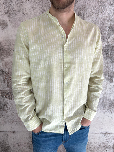 Camicia lime misto lino rigata