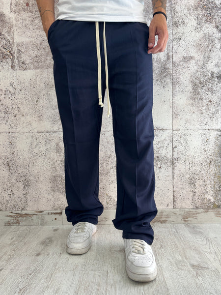 Pantalaccio palazzo misto lino blu