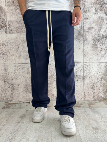 Pantalaccio palazzo misto lino blu
