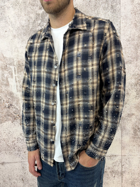 Camicia scozzese con rotture e brillantini