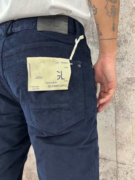 Pantalone velluto tramato blu