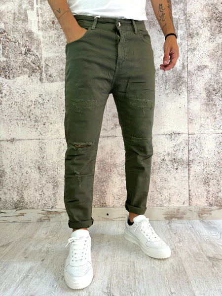 Jeans militare tapered fit con rotture