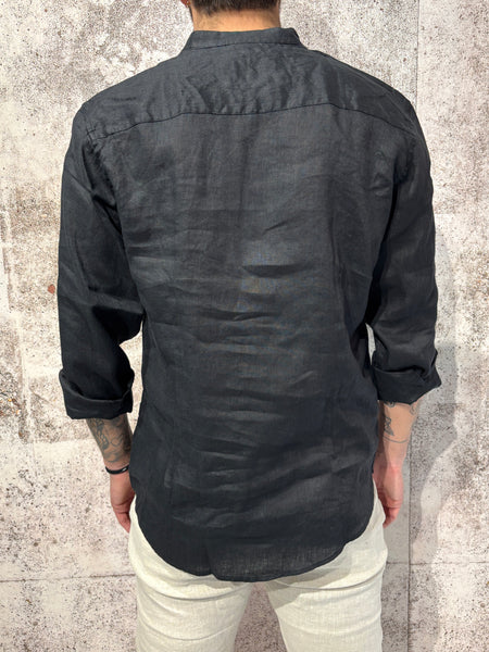 Korean style black linen shirt