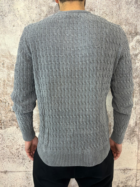 Maglione ciniglia trecce grigio