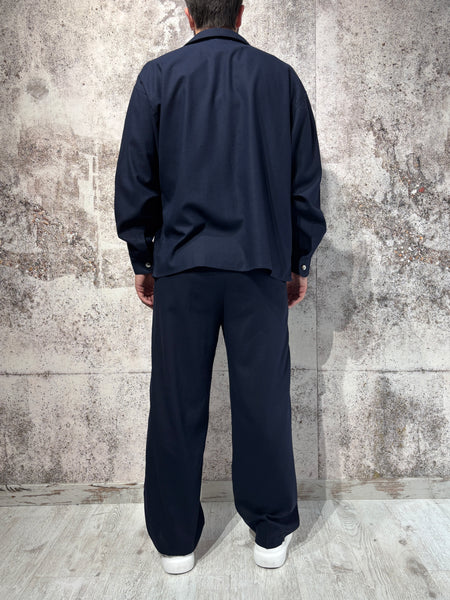Completo camicia pantalone blu misto lino